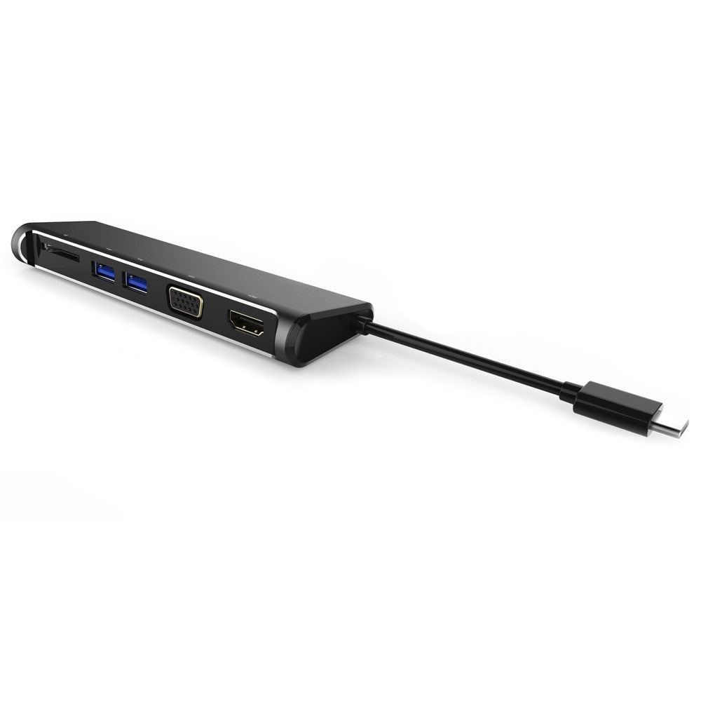 UPTab USB-C (Type C) to HDMI™ 4K, VGA, 2 USB 3.0, Card Reader Adapter -Side